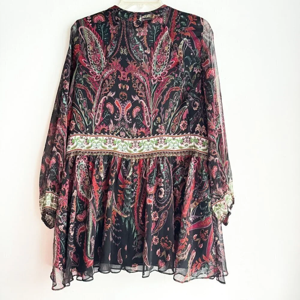 Zara Paisley Print Chiffon Babydoll Mini Dress XS